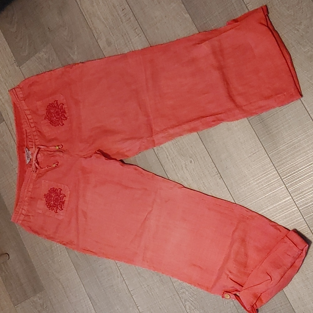 Guess US 32 Linen Pant in Coral Pink Roll Up or Roll Down Pant Leg